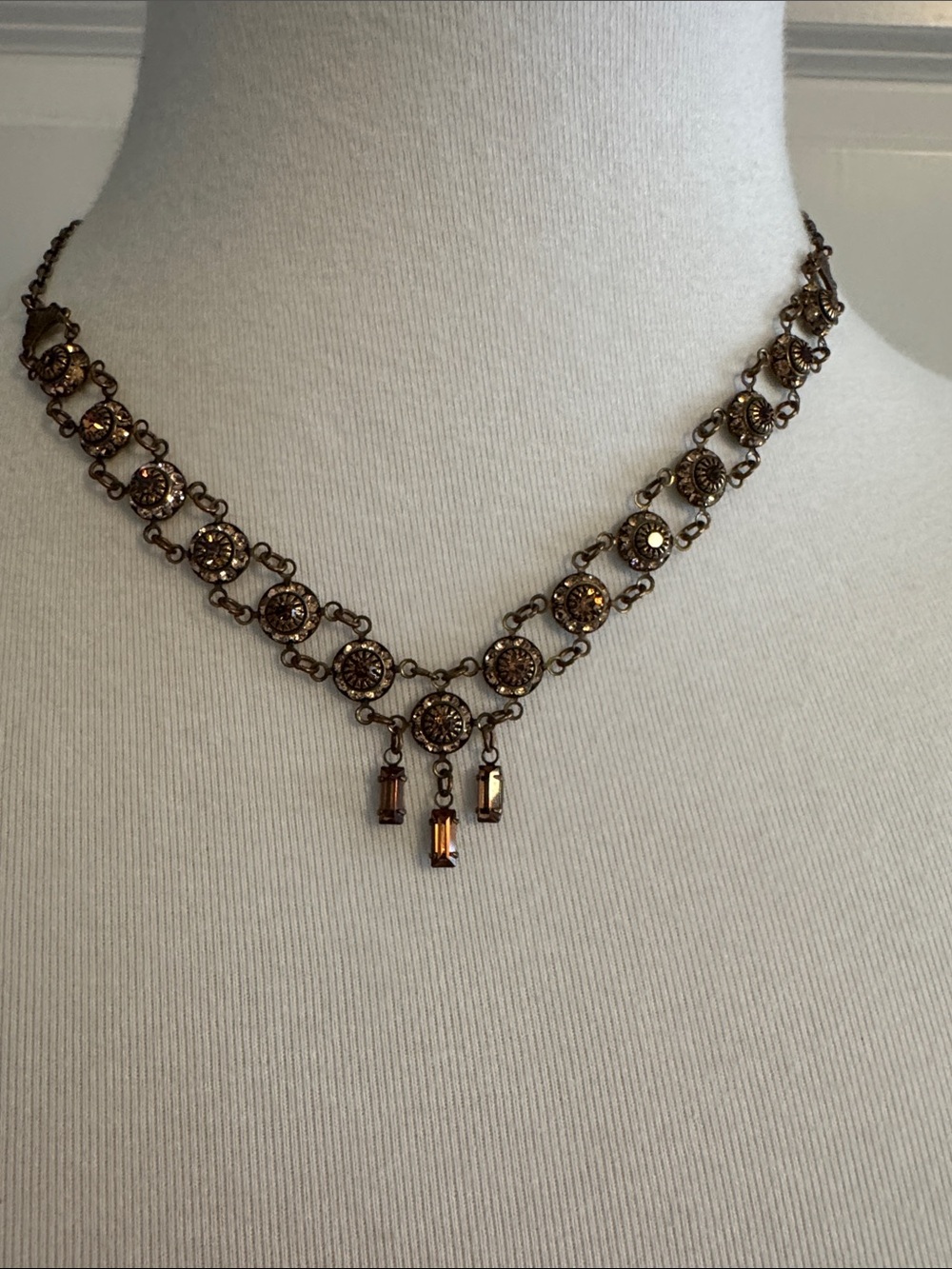 Shelley Renee Vintage-Inspired Women's Necklace/earrings Antique Gold with Amber